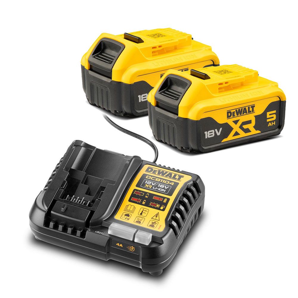 DeWalt DCB184X2-DCB1104 18V 5.0Ah 2-Pack XR Li-Ion Cordless Slide Battery and Multi-Voltage Battery Charger