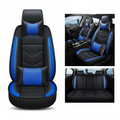Universal fit black and blue leather-look car seat covers full set with neck pillows and lumbar cushions