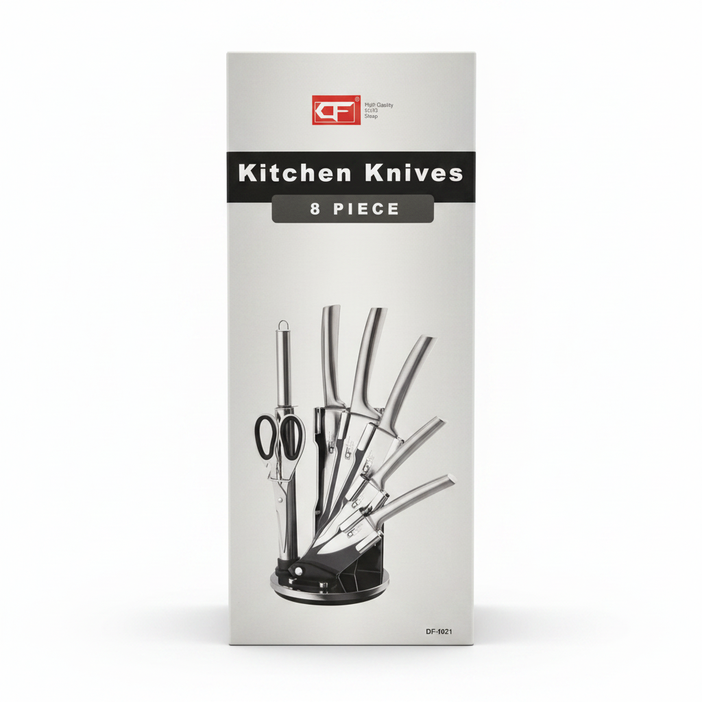 CF 8 piece kitchen knives set box on clean white background