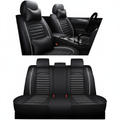 Universal fit black and white leather-look car seat covers full set with neck pillows and lumbar cushions