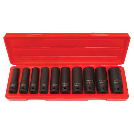 10 Piece 1/2 Drive Deep Impact Socket Set in red carry case