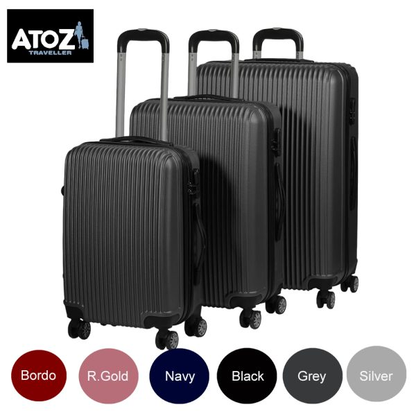 AtoZ Traveler 3-piece ABS hardshell luggage trolley bag set in black with colour options