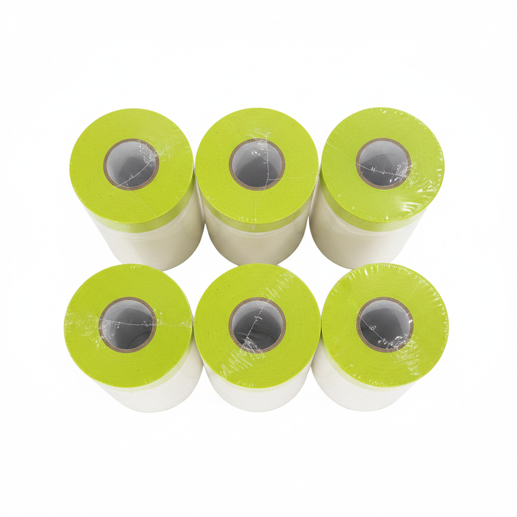 6 pack of waterproof PVC paint tape rolls on clean white background