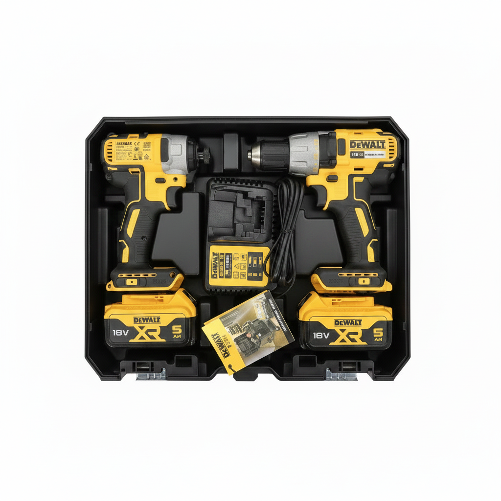 DeWalt 18V XR Brushless Hammer Drill and Impact Driver Combo Kit with 2x5Ah batteries and DCB113-XE charger in TSTAK case