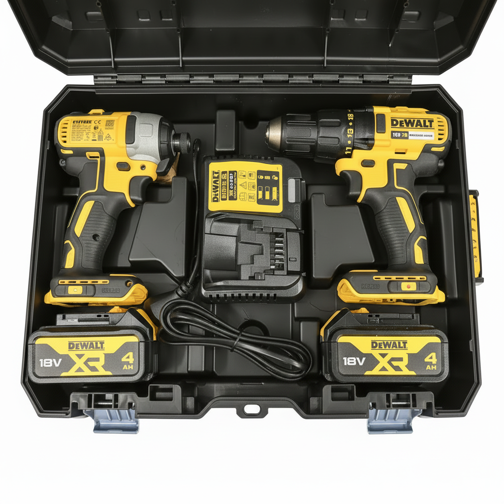 DeWalt 18V XR Brushless Hammer Drill and Impact Driver Combo Kit with 2x4Ah batteries and DCB113-XE charger in TSTAK case